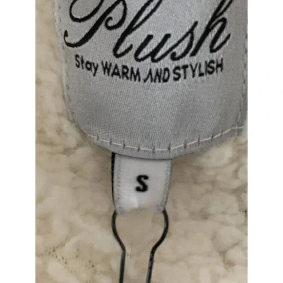 Plush X Revolve Women’s Cream Brown Sherpa Hooded Jacket NEW Size Small - Picture 9 of 10